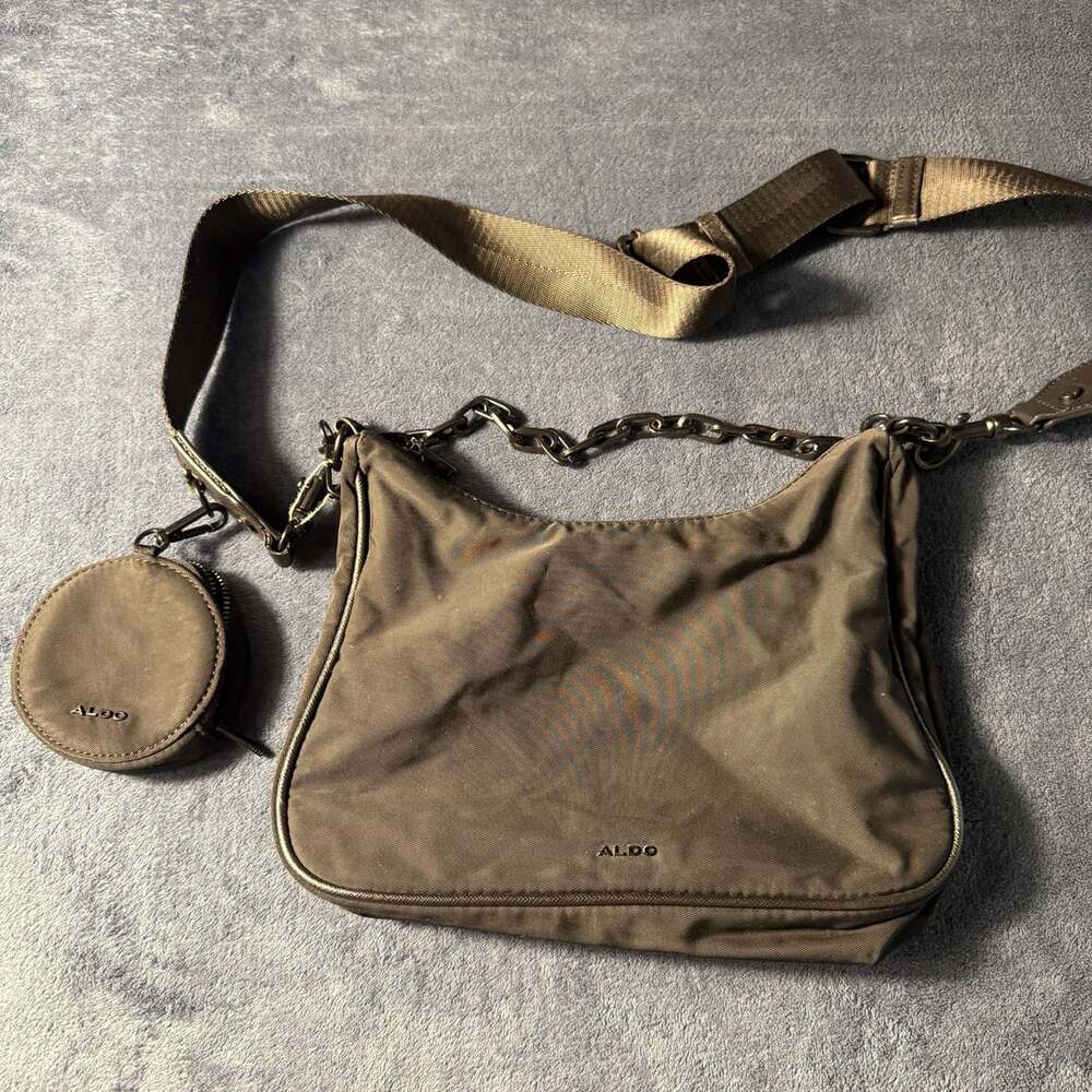 Aldo Nylon Shoulder Bag with Chain Strap and Coin Pouch